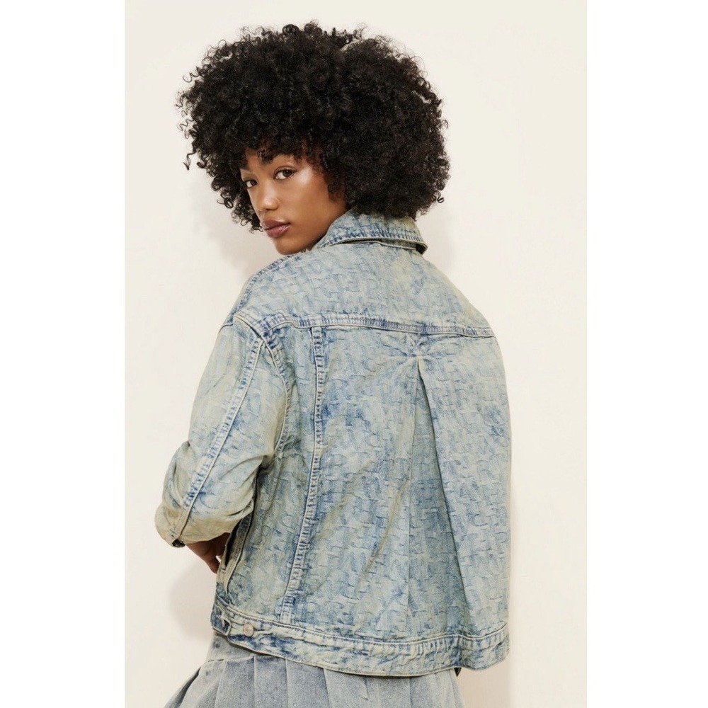 We The Free People Jacquard Letters Opal Swing Denim Jacket Sz M